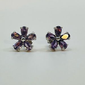 Amethyst and Sterling Silver Flower Earrings